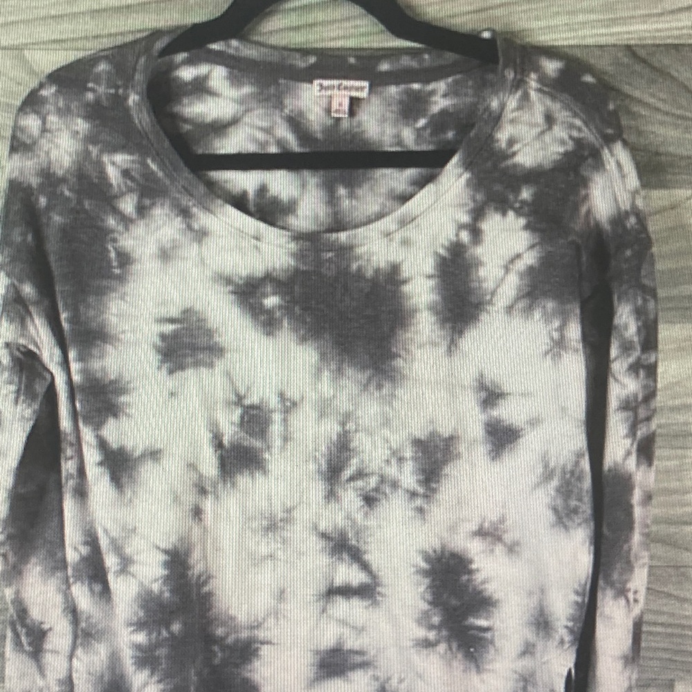 Juicy Couture Black & White Tie-Dye Ribbed Long Sleeve Top